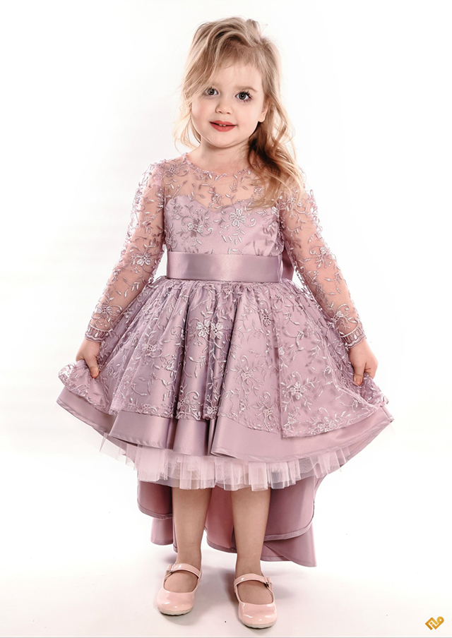 Brode Kollu Saten Kuyruklu Bebe Elbise