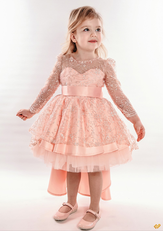 Brode Kollu Saten Kuyruklu Bebe Elbise