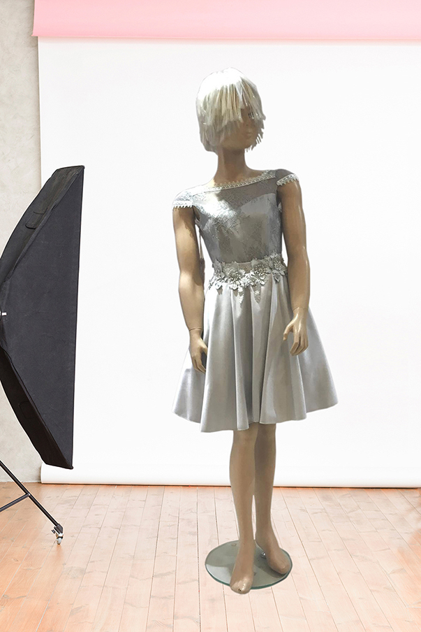 Yaka Lez Dantel Etek Kontes Saten Kısa Çocuk Abiye