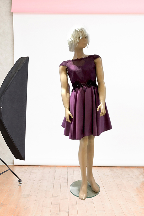 Yaka Lez Dantel Etek Kontes Saten Kısa Çocuk Abiye