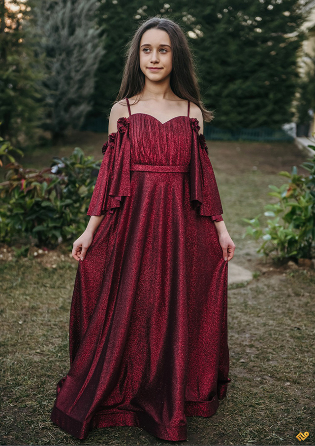 Pırıltı Sim Carmen Yaka Çiçekli Uzun