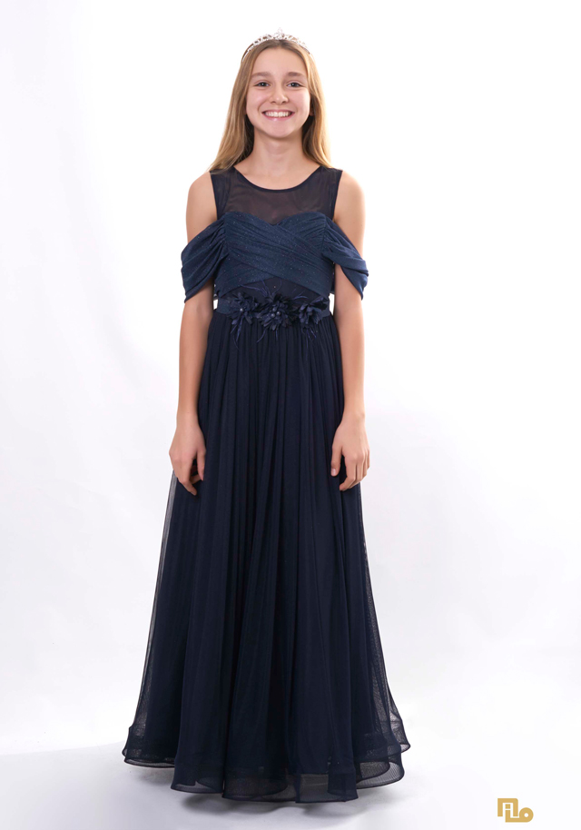 DEGAJE KOL ÇİÇEKLİ LİKRA TÜL UZUN ELBİSE Çocuk Abiye