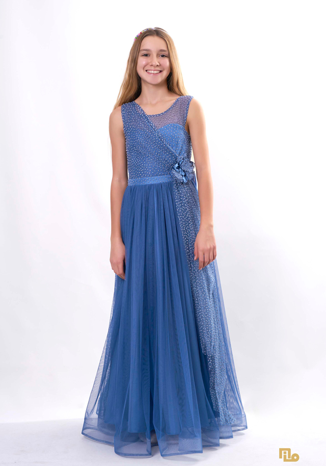 KÖPÜKSİM TEK OMUZ ÇİÇEKLİ UZUN ELBİSE Kız Çocuk Abiye