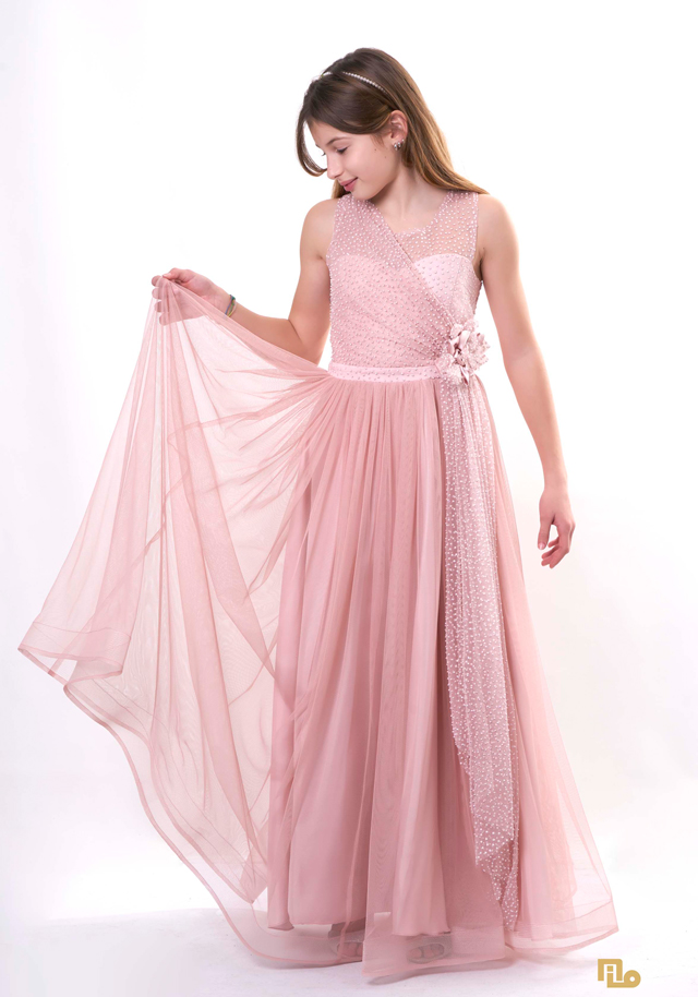 KÖPÜKSİM TEK OMUZ ÇİÇEKLİ UZUN ELBİSE Kız Çocuk Abiye