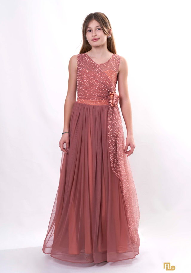 KÖPÜKSİM TEK OMUZ ÇİÇEKLİ UZUN ELBİSE Kız Çocuk Abiye