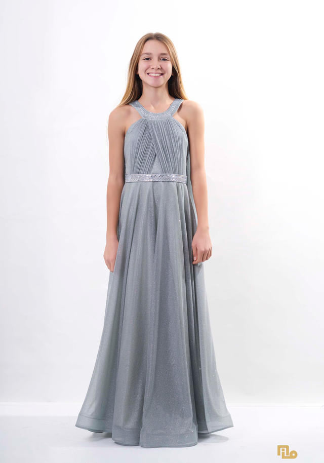 TAŞ BASKILI PELERİNLİ SİMLİ UZUN ELBİSE Kız Çocuk Abiye